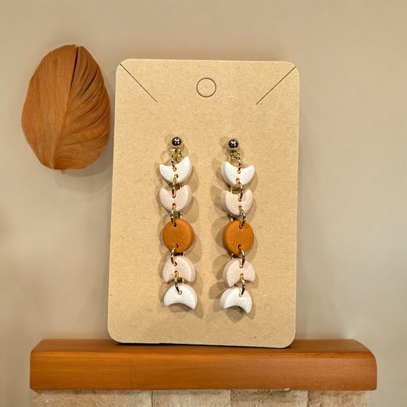 Phases of the Moon Boho Dangle Earrings- Polymer Clay - Picture 2 of 2